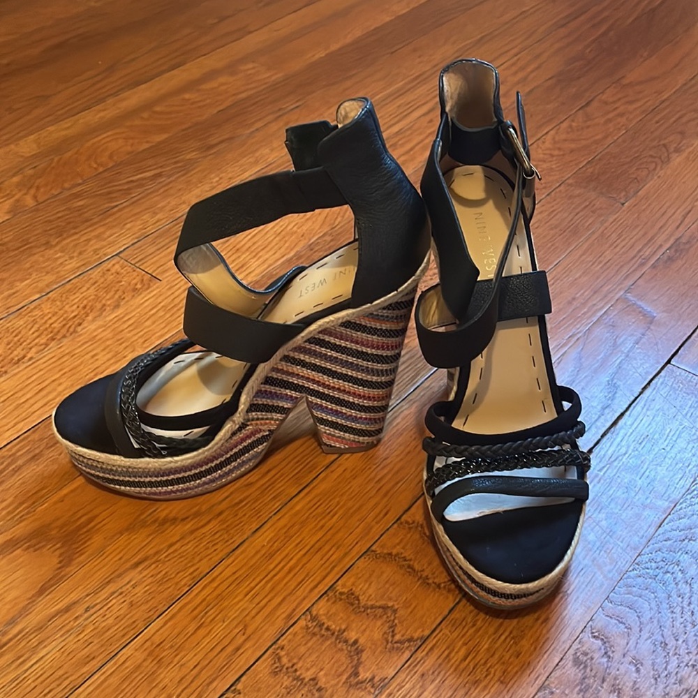 Nine West Strappy Platform Wedges. Worn Once. 8.5